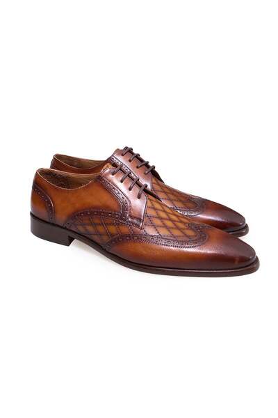 FRANCO CALVANI Brown Lace-Up Genuine Leather Sole Men's Shoes