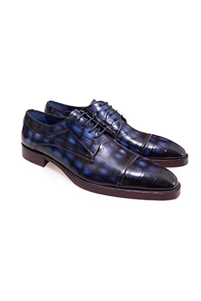 FRANCO CALVANI Black Lacquered Color Lace-Up Genuine Leather Leather Sole Men...