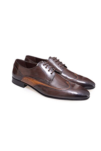 FRANCO CALVANI Brown Lace-Up Genuine Leather Men's Shoes