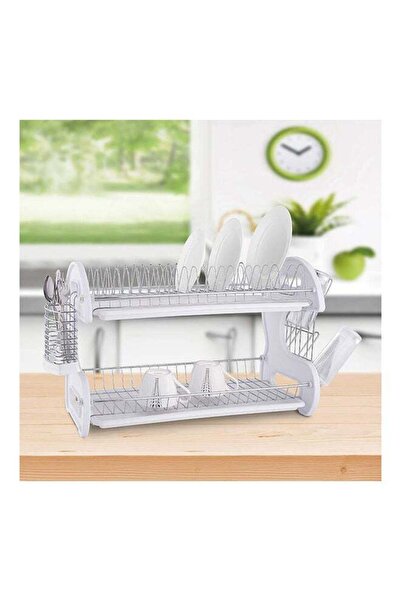 Danube Home Atticus 2 Tier Dish Rack Chrome Metal Iron/Polypropylene Modern H...