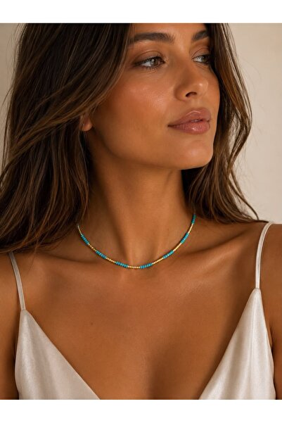 House Of Glix Dorika Gold Blue Dreamy Gold Dorika Boncu Detaylı Mavi Boncuklu...