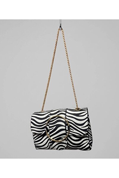 addy Striped Patterned Stripe & Glam Gold Chain Strap Portfolio Shoulder and ...