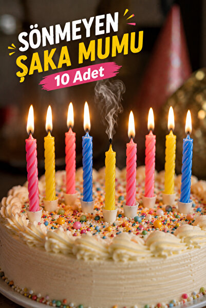Huzur Party Store Sönmeyen Şaka Mumu 10 Adet Üfleyince Sönmeyen Doğum Günü Pa...
