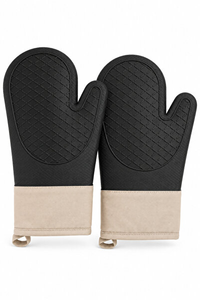 MİS KİTCHEN Heat Resistant Black Silicone Oven Glove 29X18 cm Non-Slip Single...
