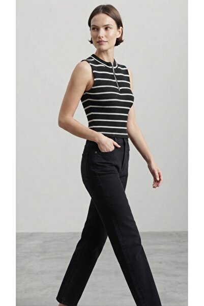 Sublime Butik Women's Zero Sleeve Half Zipper Thin Striped Knitwear Textured ...