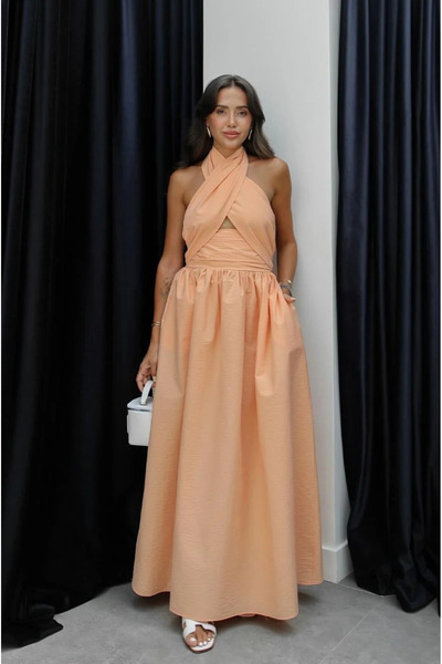 My Blog Salmon Color Halter Neck Dress - 2Y10577