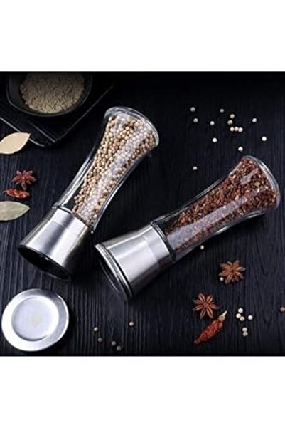 Yıldızan Ysf Shop 2-Pack Large Size Metal Chrome Lid Glass Salt Pepper Grinde...