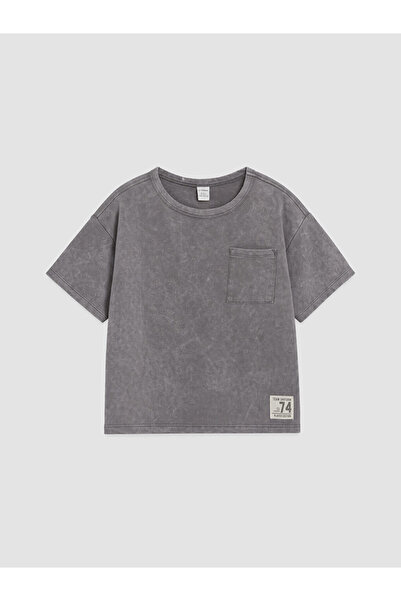 LC Waikiki Lcw Kids Gray Crew Neck Pocket Boys' T-Shirt