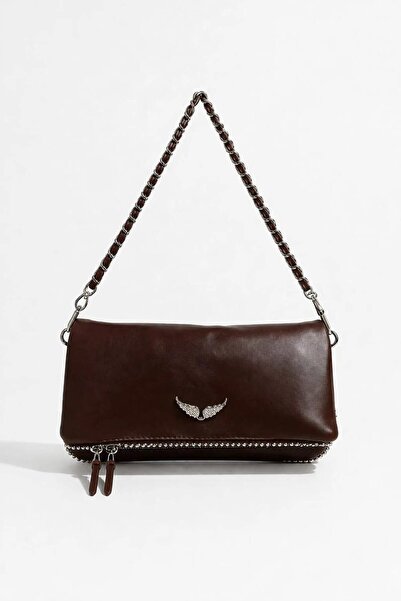 Morlex Women's Cream Wing Detailed Chain Shoulder and Portfolio Bag