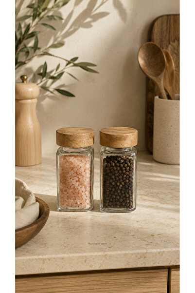 Mottogo 2-Piece Glass Spice Jar Set 120 ml |   Square Salt Shaker with Sprink...