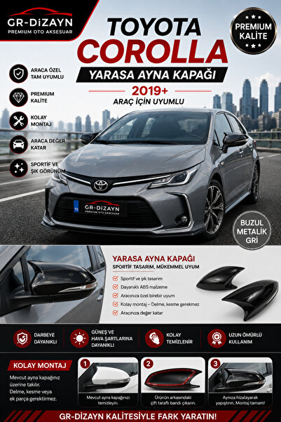 GR-Dizayn TOYOTA COROLLA 2019+ ARACA ÖZEL BOYALI YARASA AYNA KAPAĞI A+ (BUZUL...