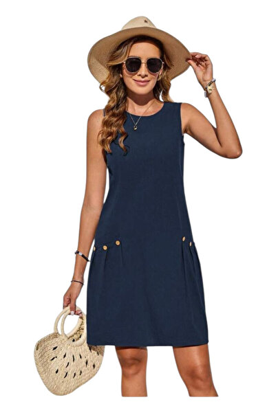 OEM Rochie casual, de vara, scurta, fara maneci, bleumarin, L