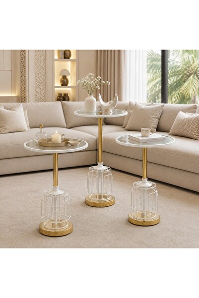laverahome طقم 3 طاولات ابيض ذهبي خدمة فاخرة – تصميم عصري بلمسة ملكية – ذهبي |