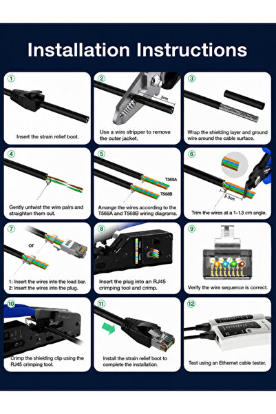 Vwin 30 Adet Cat7 Jack Ez Rj45 Metal Konnektör 8 Pin Kemerli Kolay Geçişli FTP-SFTP