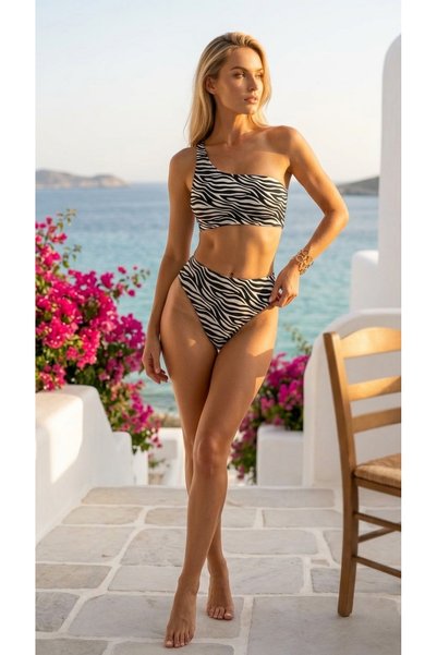 sayina Zebra Asymmetrical Bikini Set