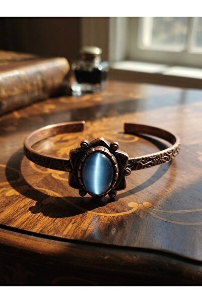 Meneva Aksesuar Special Design Adjustable Copper Bracelet with Blue Cat's Eye...