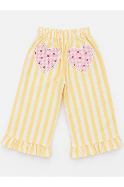 Pufiko Kids Sarı Beyaz Çizgili Kız Çocuk Pantolon