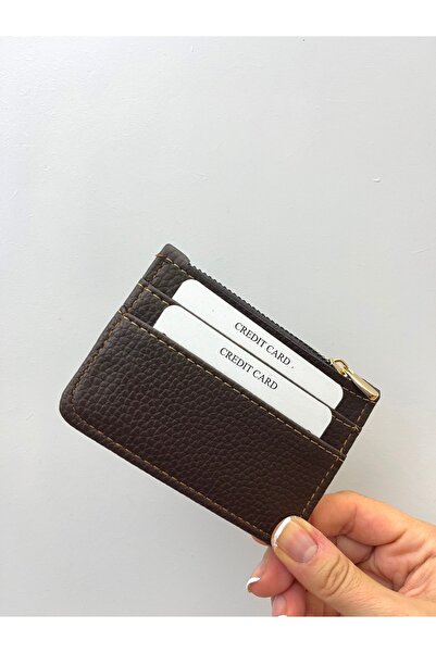 shiny ever Four-Compartment Zipper Detailed Bitter Brown Leather Women's Card...