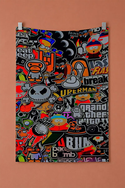 gxe.art Colorful Pop Art Collage Wall Covering, Teen Room Decor, Printed Fabr...