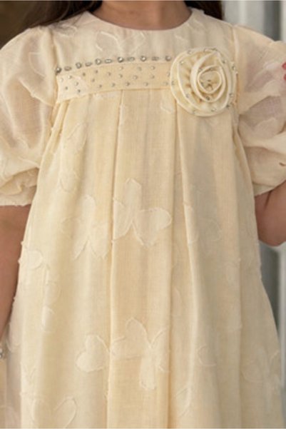 JO FASHION Girls' Short Length Dress with Soft Design in Beige Color