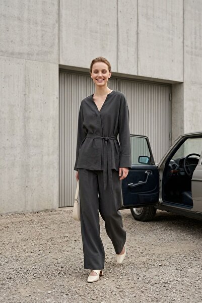 Hiccup My Fashion Belted V-Neck Long Sleeve Two-Piece Set