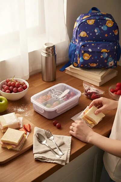 Miniso Lisanslı Hayvan Serisi Öğle Yemeği Kutusu Mor 1100 Ml – Çatal Bıçaklı