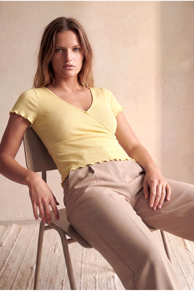 WESTMARK LONDON Women's Yellow Ribbed Camisole Cotton Regular Fit Double Brea...