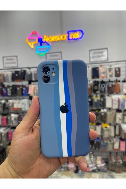 eaksesuarnet iPhone 11 Rainbow Velvet Textured Quality Silicone Case
