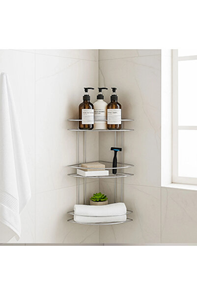 alz Üçlü Üç Katlı Krom Paslanmaz Banyo Köşeliği Dubel Vida Dahil Banyo Rafı S...