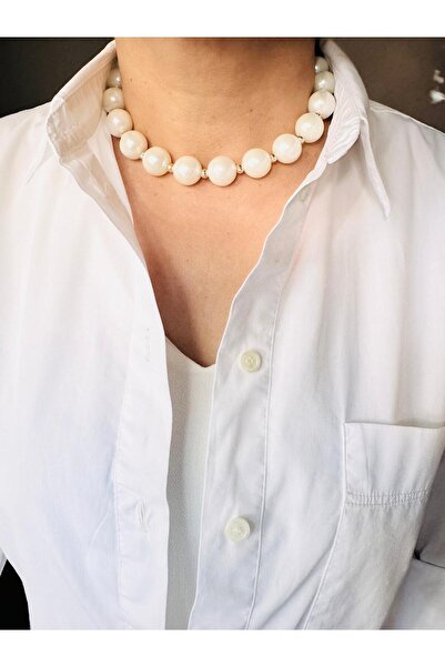 DEVİ fashion Choker Big Pearl (16 mm) Chocker Necklace 41 cm