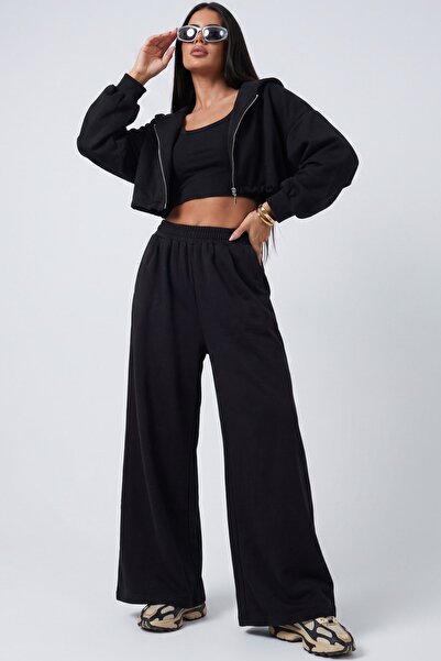 The Champ Clothing Women's 3-Piece Modal Set Nova Ease Black – Crop Tank Top,...