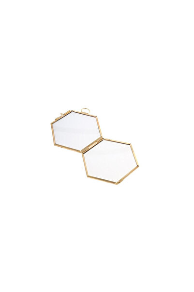 OEM Rama foto hexagonala in stil vintage, 8.8 cm, metal, sticla, auriu