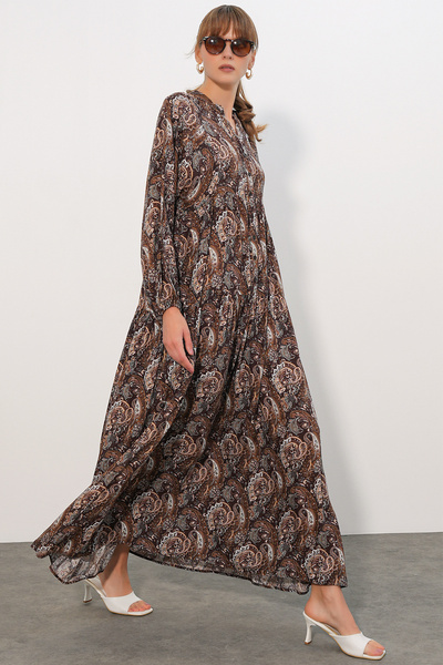 Bigdart Women's Patterned Long Hijab Dress 2585 - M. Taba