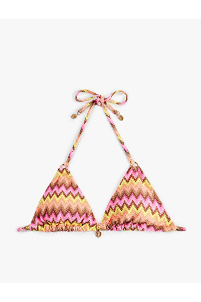 Koton Charm Detaylı Desenli Kroşe Üçgen Bikini Üstü