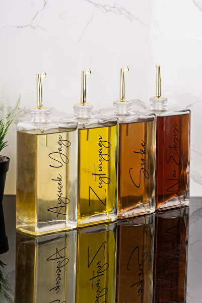 Dolkin Home Set of 4 500 ml Glass Oil Bottles with Gold Lids, Luxury Oil Bott...