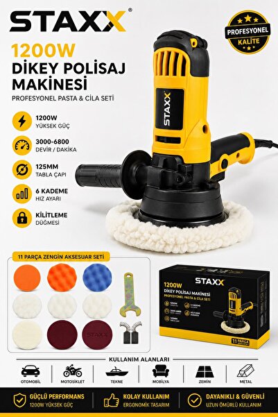STAXX POWER Devir Ayarlı Araç Koltuk Yıkama Zımpara Parlatma Pasta Cila Polis...