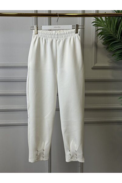 ALANURMODA 26027 بنطلون مرصع بالأحجار إكرو