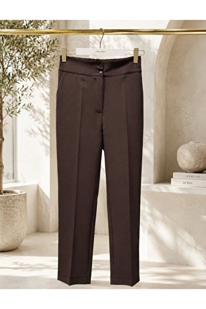 ALANURMODA 3955 بنطلون بخصر مطاطي من الخلف لون بني