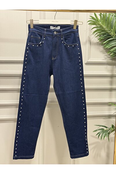 ALANURMODA 2805 Jeans with Staple Detail on the Sides, Navy Blue