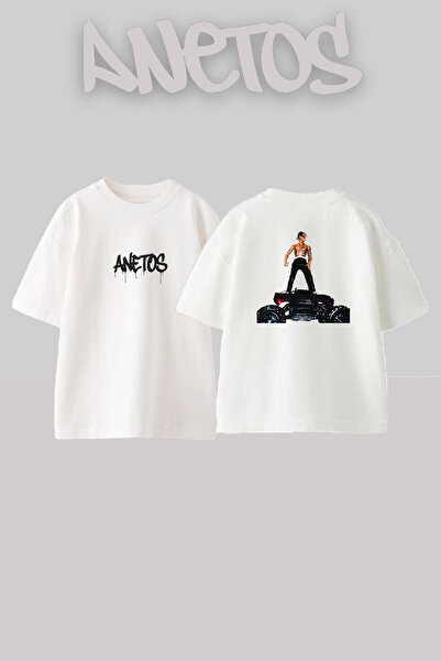 Anetos Travis Scott Figure Design Printed Unisex Oversize White Tshirt