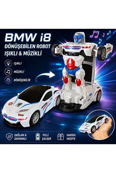 tmtoysandmore Bmw İ8 Model Robot Olan Dönüşen Transformers Araba Işıklı Sesli...