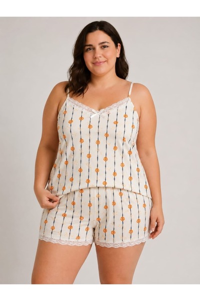 allure underwear Orange Rose Pattern Oversized Shorts Set