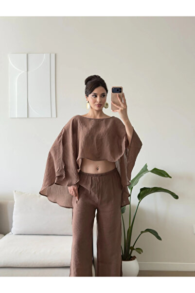 Zoom Butik Pelerin Oversize Pareo Takım - KAHVE