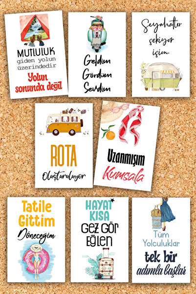 Pankart Evi 8 Adet Motivasyon Tatil Gezi Seyahat Kart Anı Seti - Rota Oluşturuluyor