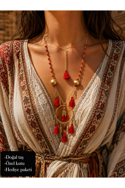 HER ŞEY NOTA www.herseynota.com Solea Flame Bohemian Tasseled Red Beaded Long...