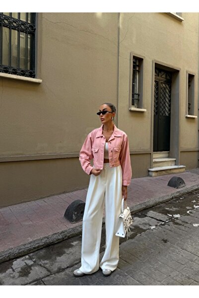 nido moda Çift Cep Denim Crop Ceket