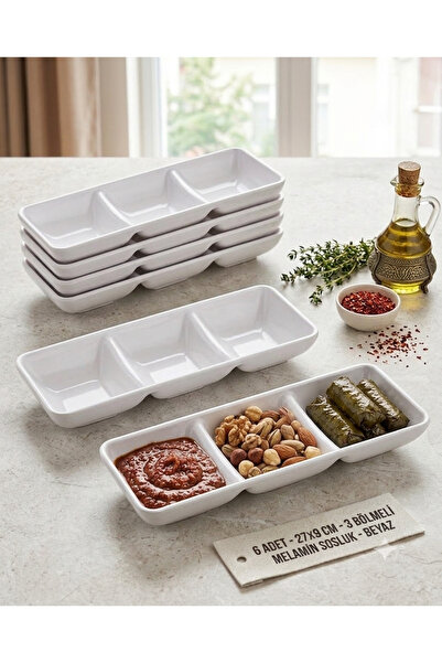BİODATA 6 Pieces White Melamine Sauce Bowls with 3 Compartments - Breakfast, ...