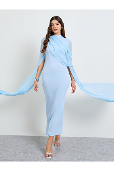 Take Two By Styli Blue Slit Sleeve Draped Maxi Dress
