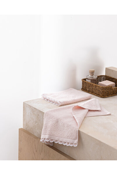 Madame Coco Bastienne 2-Pack 100% Cotton Crochet Hand Towels - Powder/White -...