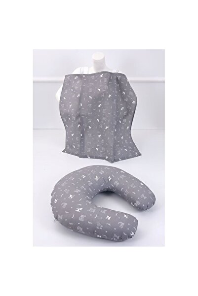 Empressco Comfortable Breastfeeding Pillow and Bib Set, Cotton Fabric, Gray C...